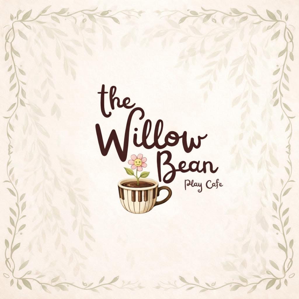 The Willow Bean Play Cafe logo — a coffee cup with piano keys and a smiling flower